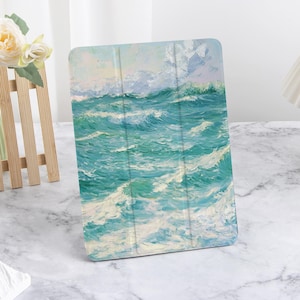 Red Waves iPad Case with Pencil Holder For 2024 New Air 8/7/6 iPad Pro 11 12.9 13 iPad 2022 2025 2024 iPad 10/9/8 iPad mini 6/7 Case