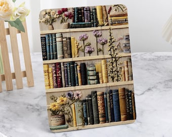 Embroidery Bookcase iPad Case with Pencil Holder For 2025 Air 5/6/7 iPad Pro 11 12.9 13 iPad 2022 2024 2025 iPad 11/10/9 iPad mini 6/7 Case
