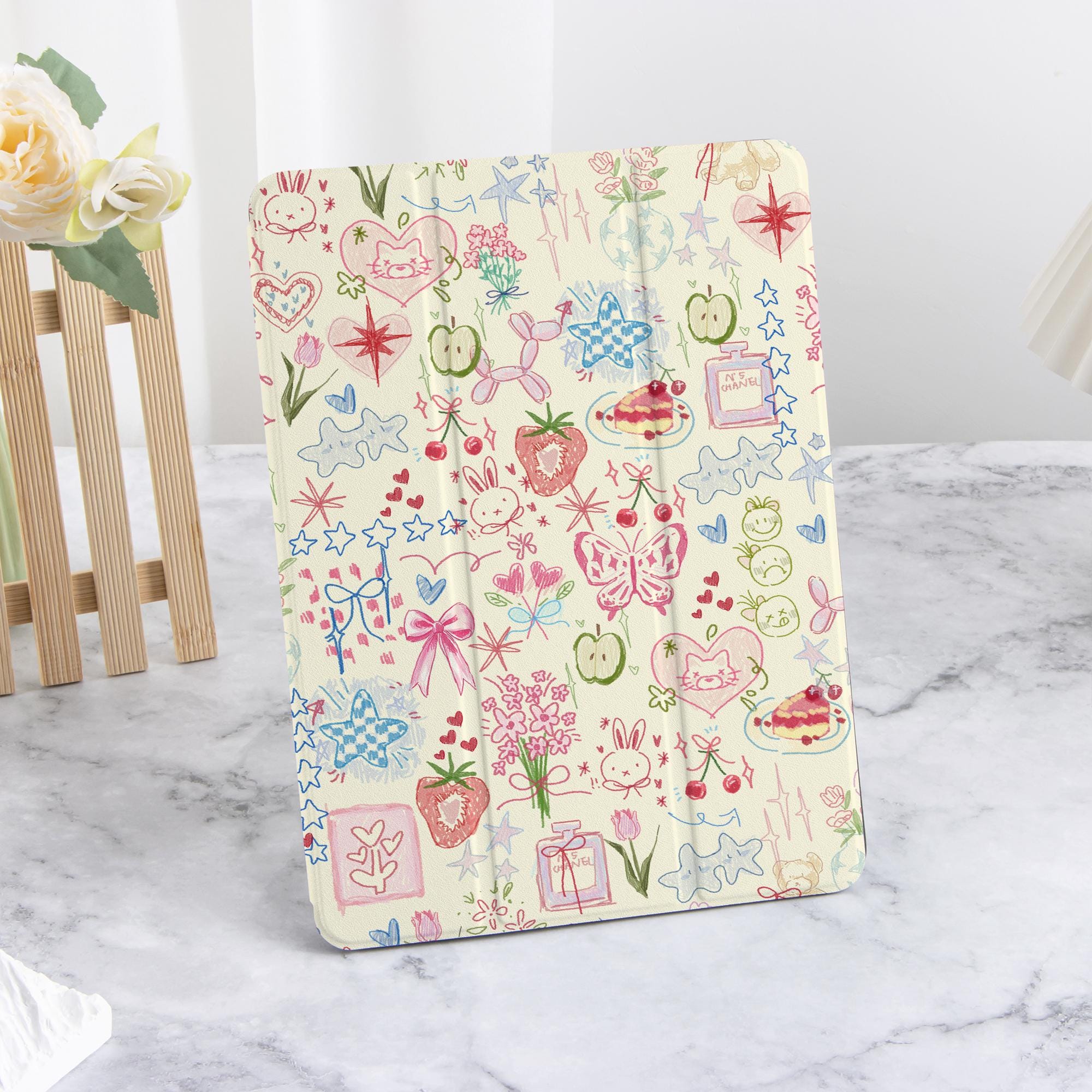Graffiti Sketch iPad Case with Pencil Holder For 2024 New Air 4/5/6 iPad Pro 11 12.9 13 iPad 2022 2021 2024 iPad 10/9/8 iPad mini 6