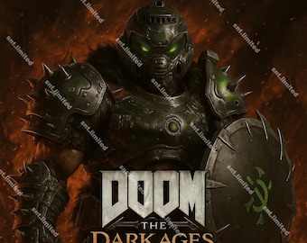 May include: Digital artwork of a green armored character with glowing green eyes and accents, holding a shield. The text "VERDANT SLAYER SKIN" is at the top, and "DOOM THE DARK AGES" is at the bottom.