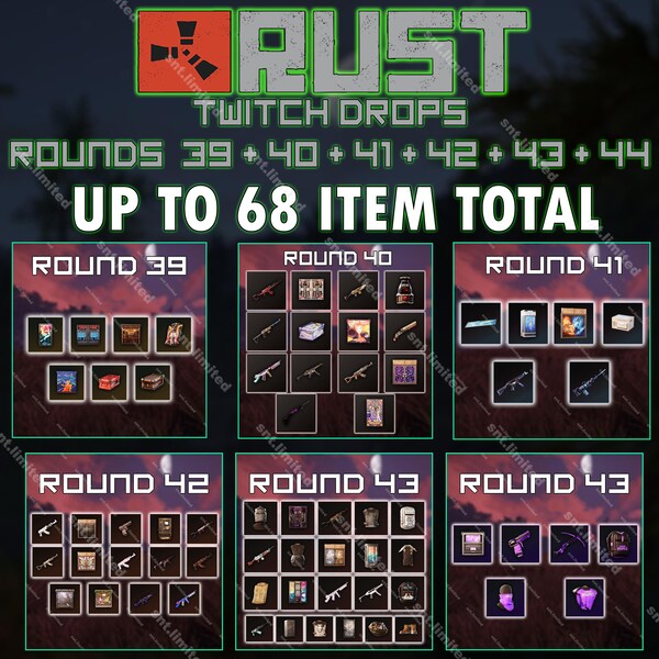 Rust Twitch Drops – Round 39-42 Complete Set, All 41 Skins & Items PC