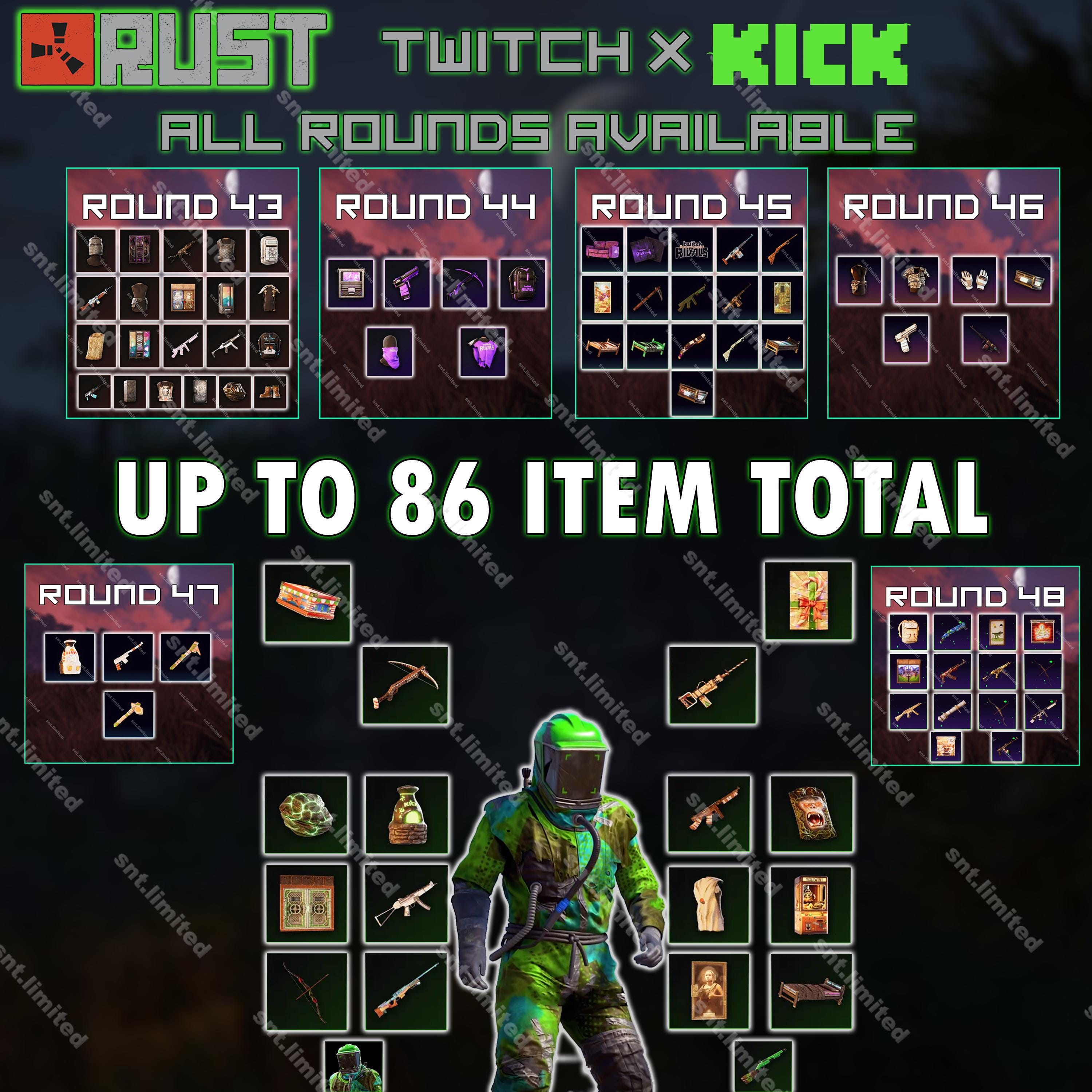 Paquete de objetos MEGA 86 de Rust: Twitch Drops + Kick Drops (rondas ...