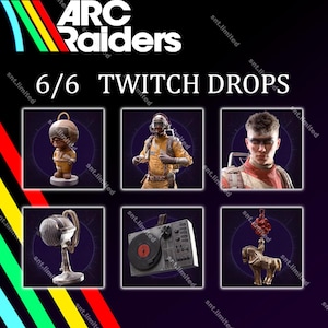 ARC Raiders – Pakiet Twitch Drops (Runda 1 + 2 + 3) | WSZYSTKIE platformy | Rozgrzewka (emotka) | Kiwająca głowa (zawieszka na plecak) | Opaska na oko | Mikrofon vintage