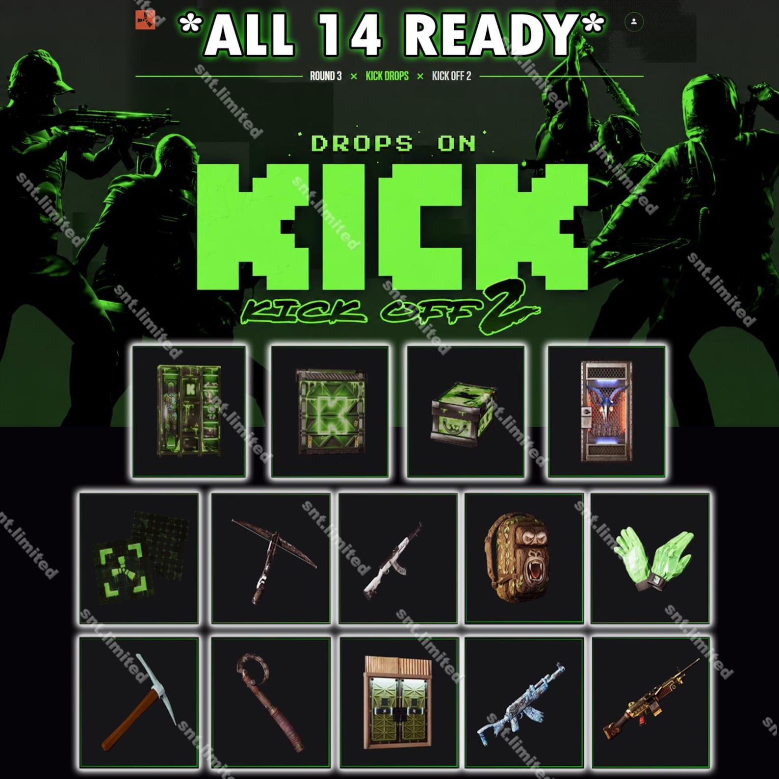 ALL READY* Rust Kick Drops Round 3 | up to 14 Item Total | Steam Pc ...