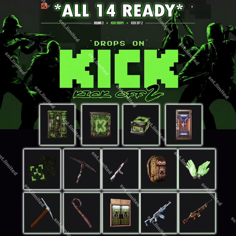 ALL READY* Rust Kick Drops Round 3 | up to 14 Item Total | Steam Pc ...