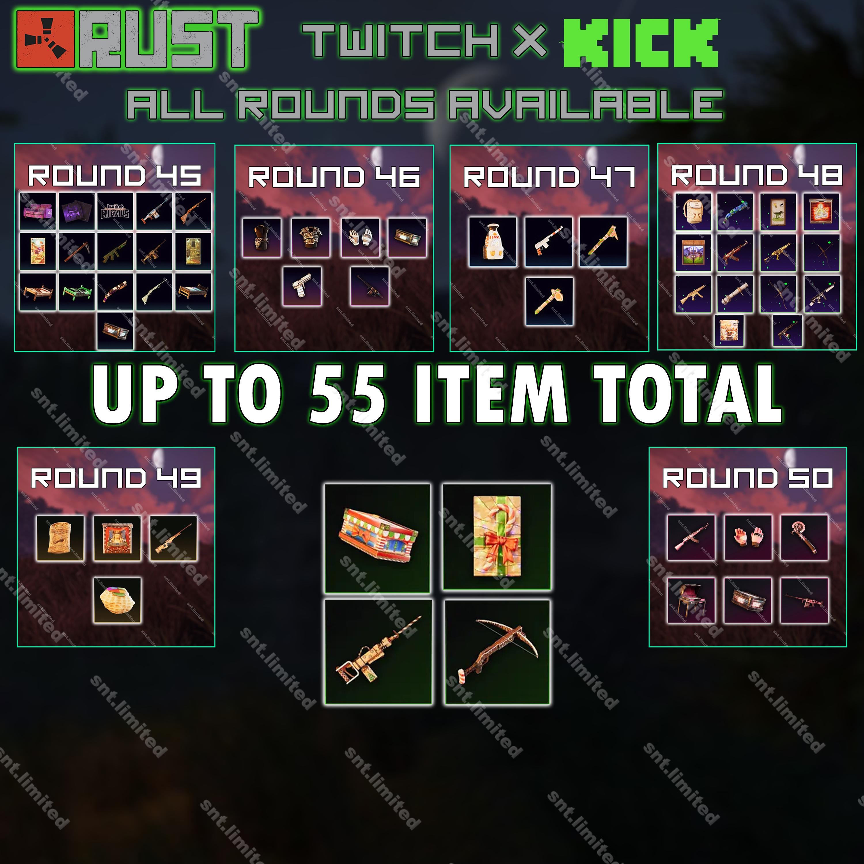 Kicks Rust Streamer Rust MEGA 55 Item Bundle - Twitch Drops + Kick Drops (twitch Rounds 45 ...