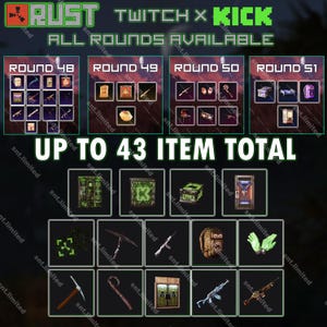 Paquete MEGA de 43 objetos de Rust: Twitch Drops + Kick Drops (Twitch Rounds 48 - 51 + Kick Round 3) / Solo en Steam