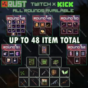 Rust MEGA 43 Item Bundle - Twitch Drops + Kick Drops (Twitch Rounds 48 - 52 + Kick Round 3) | Steam Only