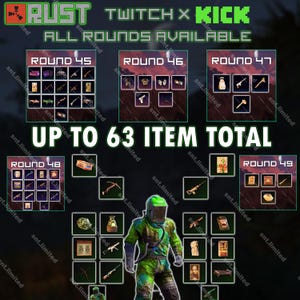 Rust MEGA 63 Item Bundle - Twitch Drops + Kick Drops (Twitch Rounds 45 - 49 + Kick Rounds 1 - 2) | Steam Only
