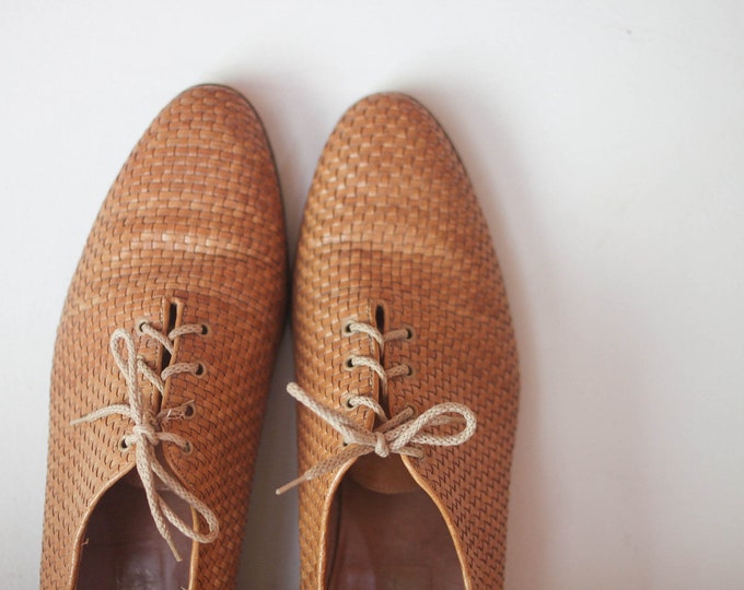 Vintage Woven Leather OXFORDS. Mens 10.5 Etsy