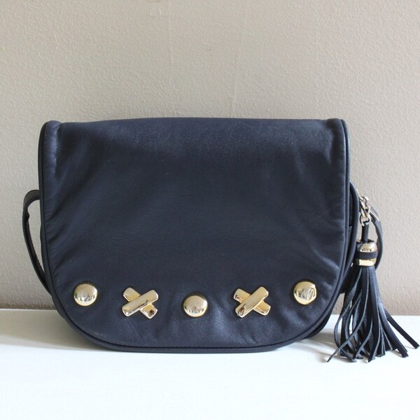 vintage NAVY SATCHEL w/tassel.