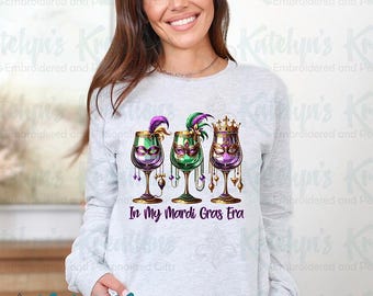 In My Mardi Gras Era, Wine Glass Trio - Adult Jersey Long Sleeve Tee