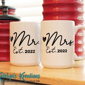 Mr. and Mrs. Established Year - 15oz Ceramic Personalized Coffee Mug Set - Double Sided