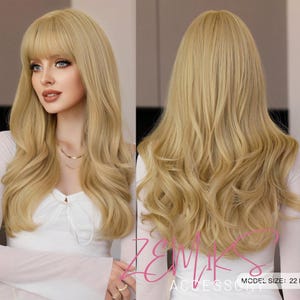 ウィッグ ブロンド ロングウィッグ 女性用 ウェーブ 合成ウィッグ 前髪付き ナチュラル ソフト ファイバー ナチュラル カール 簡単ウィッグ 初心者向け 22 インチ
