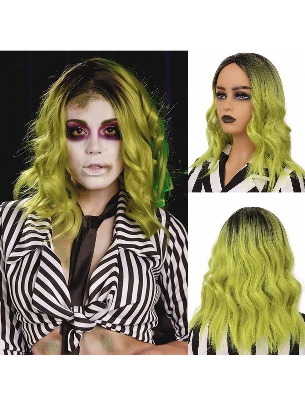 Labubu Wig Green Short Curly Wigs Inside Out Disgust Wig For Women