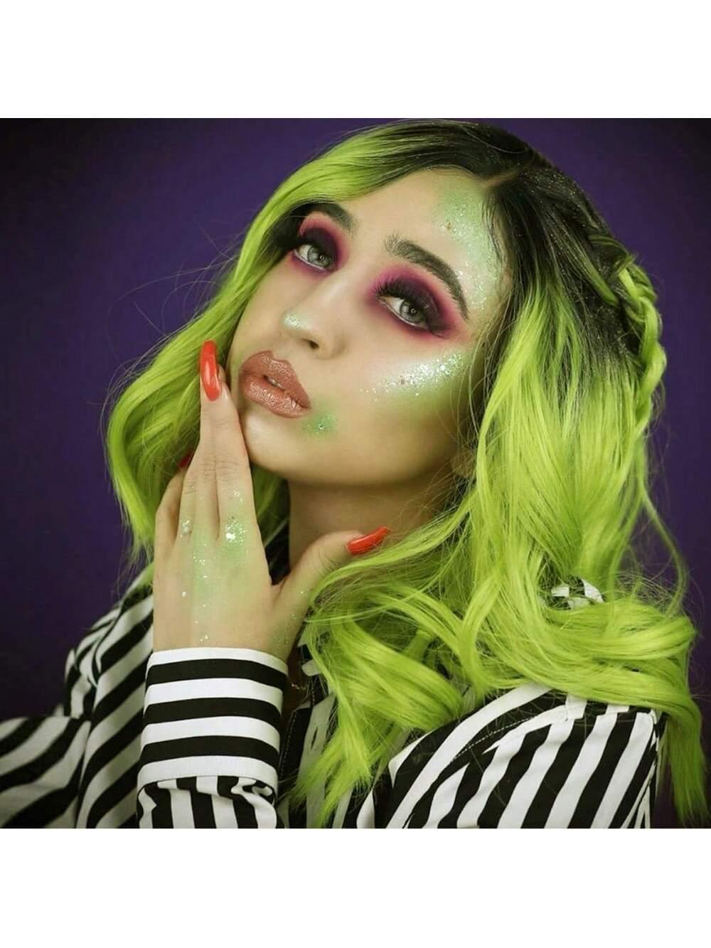 Labubu Wig Green Short Curly Wigs Inside Out Disgust Wig For Women