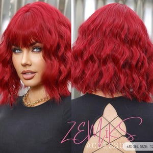 Dreamy Color 12 Inch Bob Wigs For Women Curly Wavy Wigs With Bangs Short Heat Resistant Synthetic Wigs For Party Costume Daily Wear