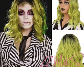 14 Inch Green Bob Wigs For Women Short Wavy Curly Wig Dark Roots Shoulder Length  St.Patrick&#39;s Day Wig Party Halloween Cosplay Costume Wig