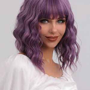 Water Wave Wigs With Bangs Bob Shot Wigs 16 Inch Deep Wave Heat Resistant Fiber Synthetic Wigs For Women Daily Used