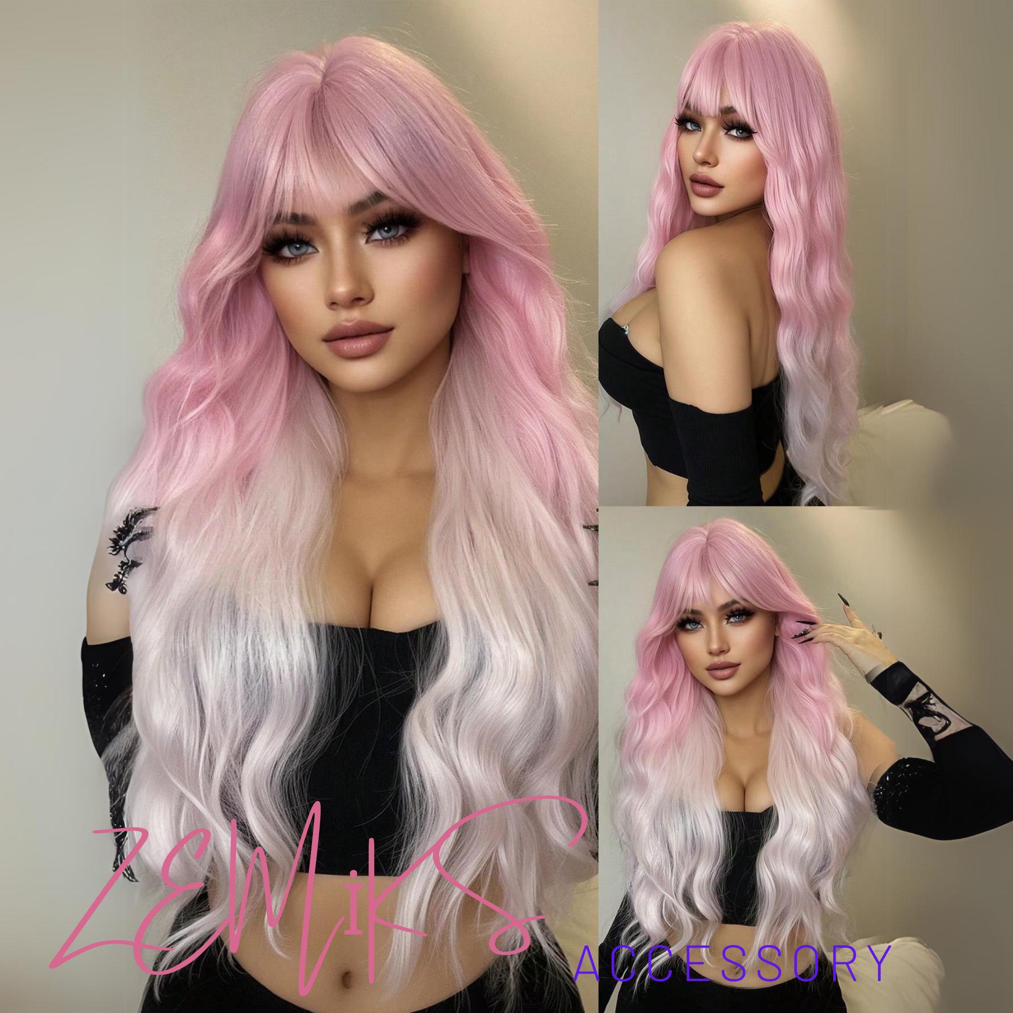 Heat Resistant Short Curly Hair Middle Part Wig Gradient Ramp 32 Inches Full Machine Weave Daily Natural Realistic Wig