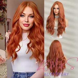 Orange long curly hair with bangs woven chemical fiber hair daily simulation scalp