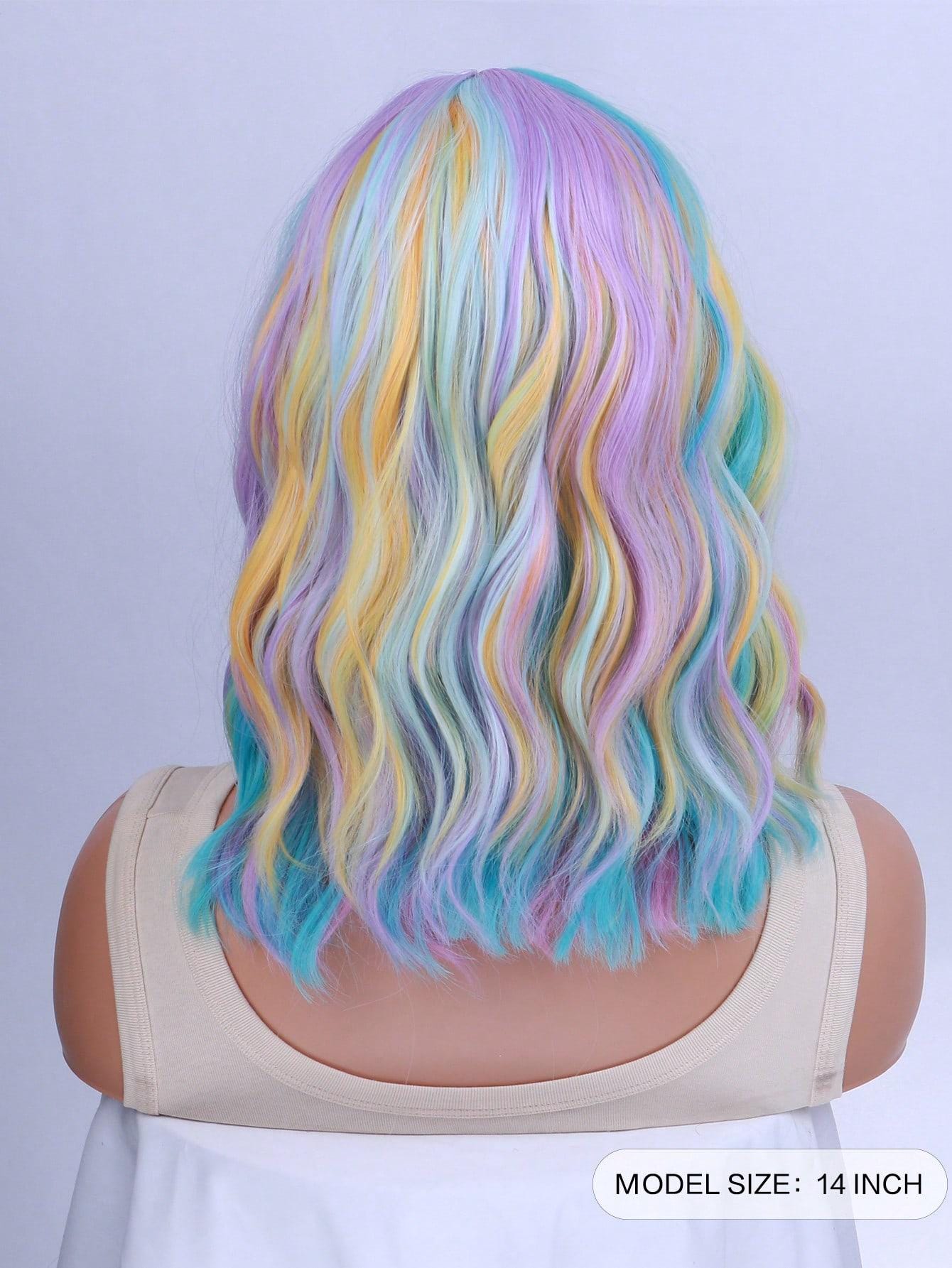 Bunte Kurzhaar-Perücke Mit Pony – Regenbogenfarben, Hitzebeständig, Für Frauen & Mädchen