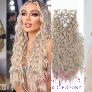 クリップインヘアエクステンション 16 クリップ 22 インチ ロング ウォーターウェーブヘアエクステンション 女性用 フルヘッド 合成ヘアエクステンション ヘアピース 7 個セット