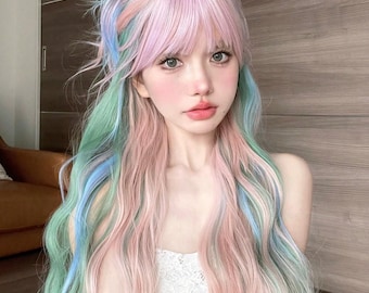 1 Piece Synthetic Heat-Resistant Multi Color Wigs, 28 Inches Long, Made From Fiber, Suitable For Daily Use, Natural And Realistic False Hair
