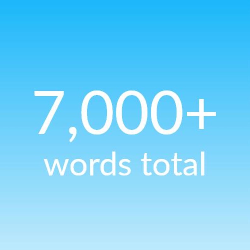 May include: A blue background with white text that reads "7,000+ words total".