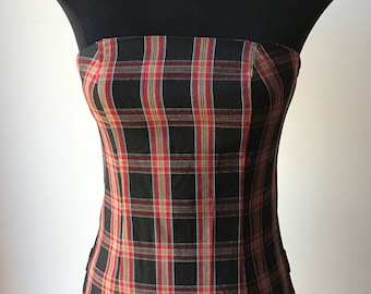 Vintage Plaid Strapless Bondage Dress Goth Punk Rock Hot Topic Y2K