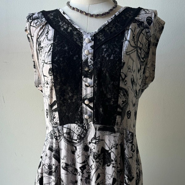Pretty The Nightmare Before Christmas Black & White Pattern Dress Mall Goth Emo Hot Topic