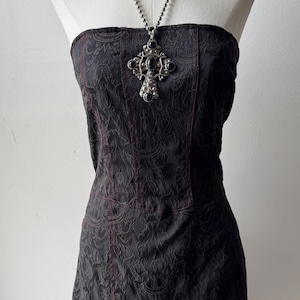 Pretty Tripp NYC Strapless Textured Black Dress With Corset Back & Red Tulle Mall Goth Emo Lolita Grunge Hot Topic Lip Service
