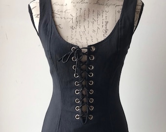 Vintage Y2K Lip Service Black Corset Tank Dress Goth Punk Rockstar Hot Topic