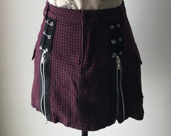 Vintage Tripp NYC Purple Check Plaid Bondage Miniskirt Harness Hot Topic Mall Goth Punk Rockstar Y2k