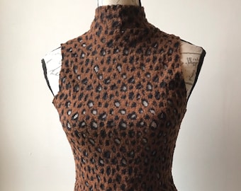 Y2K Leopard Animal Print Sleeveless Turtleneck Burnout Mesh Top Mall Goth Lolita Pinup