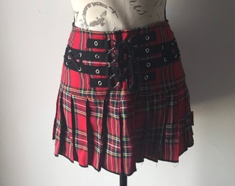 Vintage Tripp NYC Plaid Tartan Corset Front Pleated Miniskirt Mall Goth Punk Rockstar Lolita Y2k