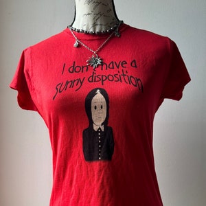 Addams Family Wednesday Red I Don’t Have A Sunny Disposition Babydoll T-Shirt Mall Goth Hot Topic