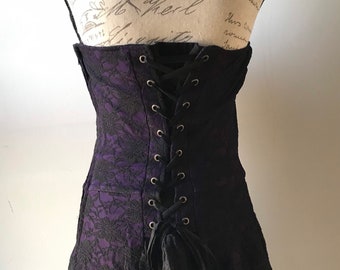 Y2K Tripp NYC Women’s  Strapless Black/Purple Lace Overlay Goth Corset Tulle Dress Prom Emo Lolita Witch Club  Formal Prom