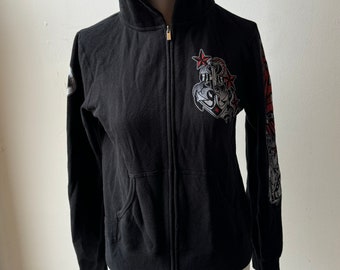 Too Fast Women’s Black Hoodie With Tattoo Design Mall Goth Punk Emo Hot Topic Rockstar