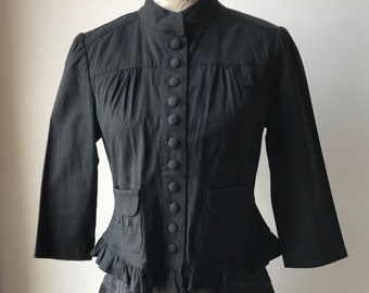 Vintage Black Snap-Button Front with Ruffle Hem Blazer Jacket Victorian Goth Steampunk