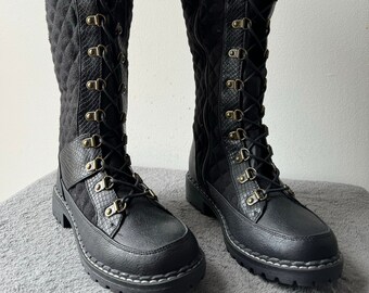 Bottes d'hiver noires matelassées hautes pour femmes