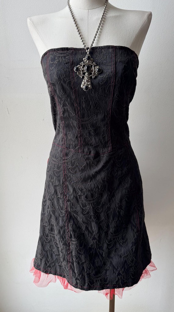 Pretty Tripp NYC Strapless Textured Black Dress With Corset Back & Red  Tulle Mall Goth Emo Lolita Grunge Hot Topic Lip Service - Etsy UK