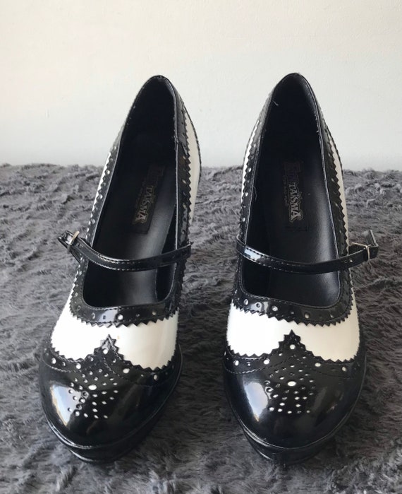 Black & White Wingtip Mary Jane High Heel Shoes L… - image 4