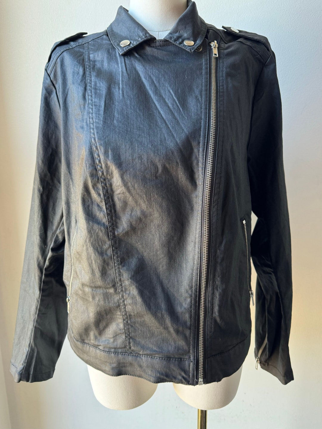 H&M Black Moto Jacket With Offset Zipper NWT Goth Biker - Etsy
