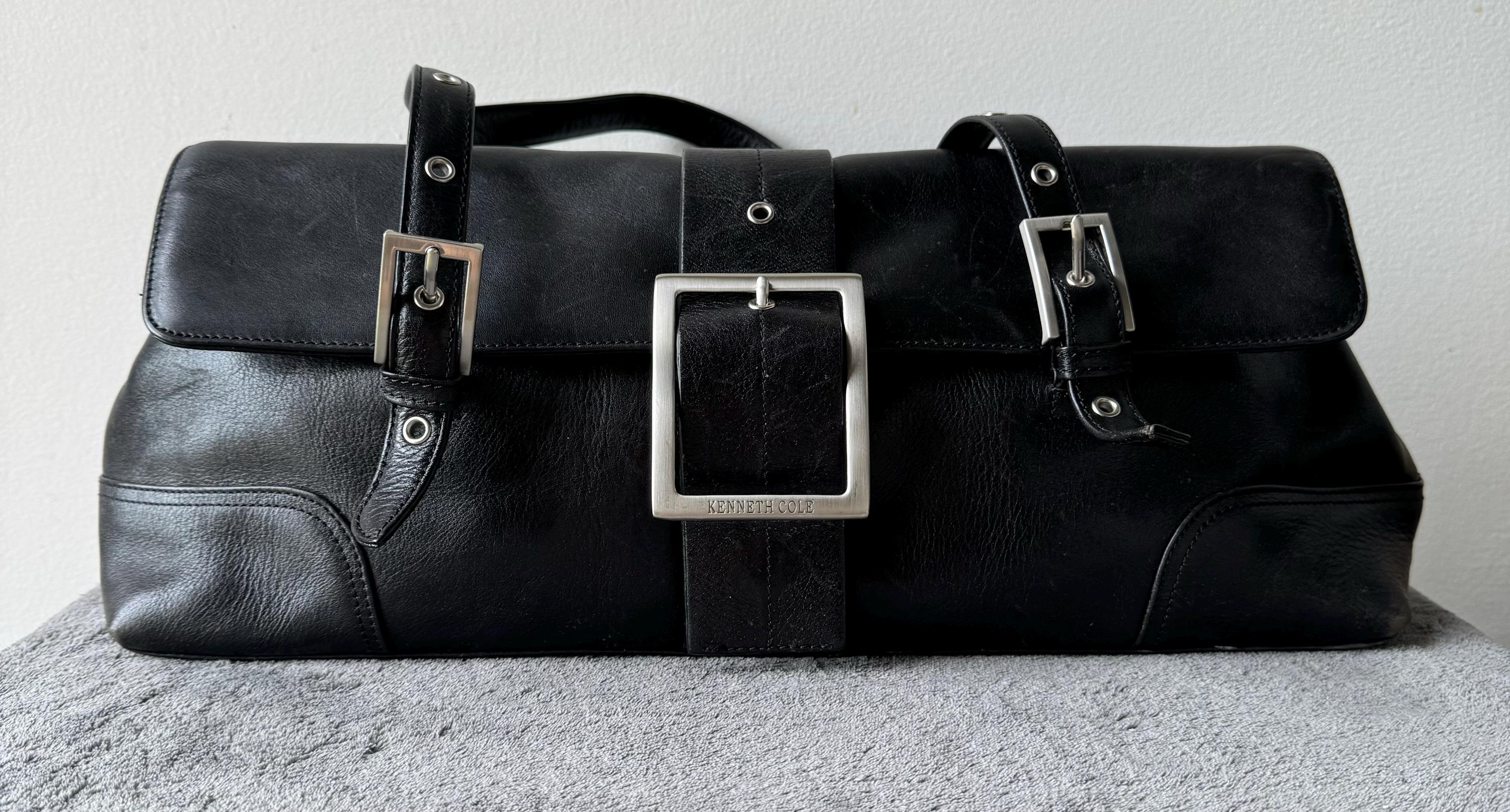 Vintage Kenneth Cole Shoulder Strap Black Leather With Buckle Adjustable Strap Handbag Goth Steampunk Etsy UK