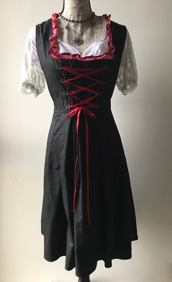 Cute Black/Red Oktoberfest Dirndl Goth Costume Hal