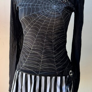Y2K Vintage DKNY Jeans Spider Web Mesh Blouse With Red Jeweled Spider Goth Halloween Emo Lolita image 2