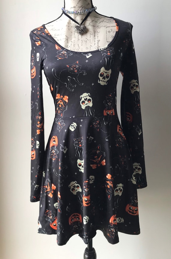 Sourpuss Black Halloween Skater Dress Spooky Black