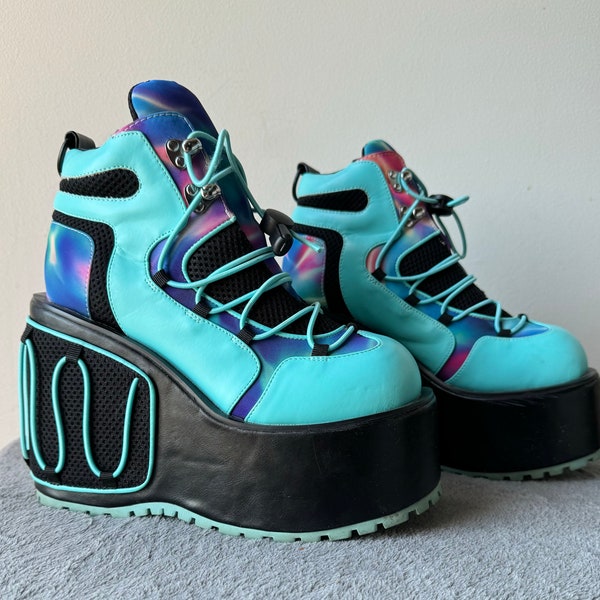 Erstaunliche Club Exx Fluoreszierende Teal Rave Stiefel/Schuhe Club Kid Cyberpunk Cybergoth Industrial Cosplay Harajuku