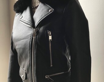 Women's Black “biker” Vegan Leather Moto Jacket With